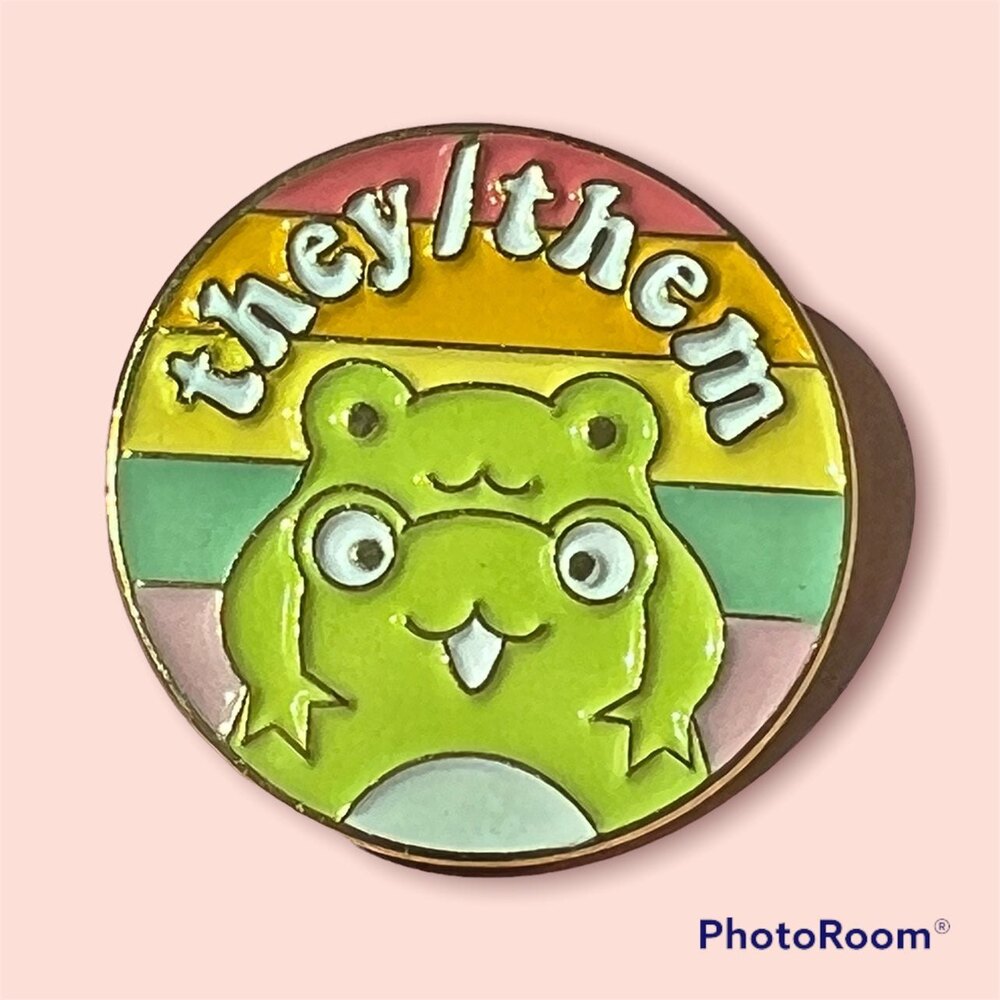 Kawaii Rainbow Froggy Pronouns they/them LGBTQIA+ Trans Pride Enamel Pin